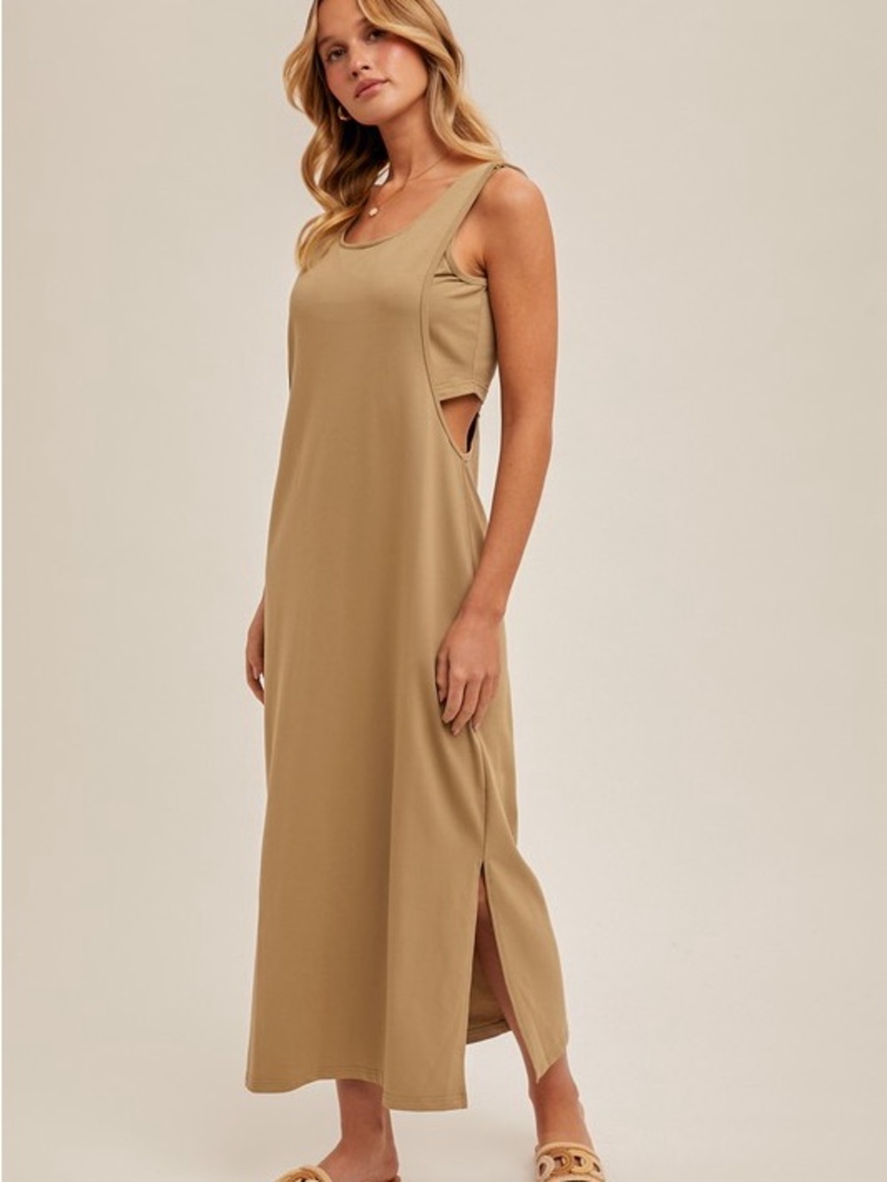 NWT Twofer Sleeveless Tan Cutout Maxi Dress